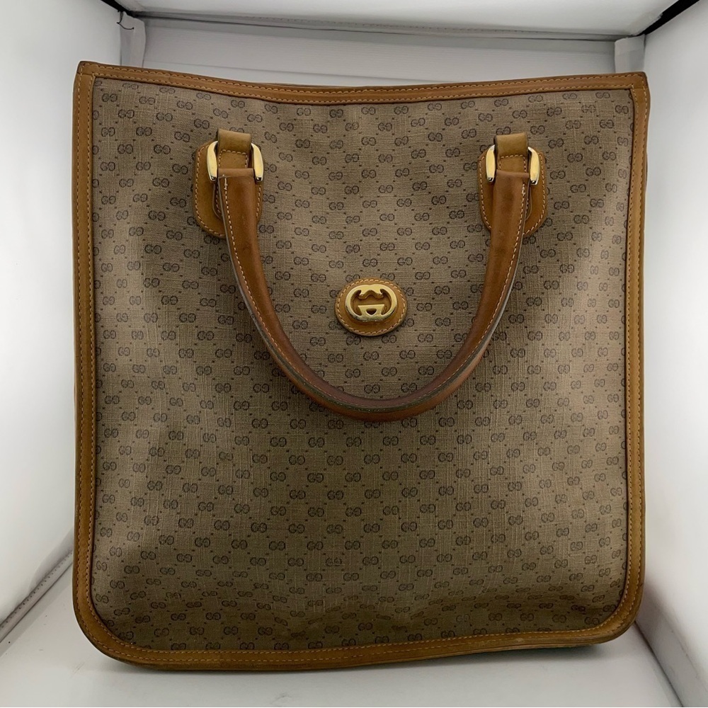 GUCCI Micro GG Supreme Web Sherry Line Hand Bag PVC Leather Beige​​​​​​​​​​​​ - Picture 8 of 16